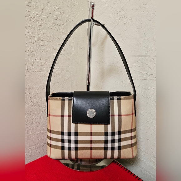 Burberry Coated Canvas Small Handbag Satchel AUTHENTIC - Picture 1 of 16